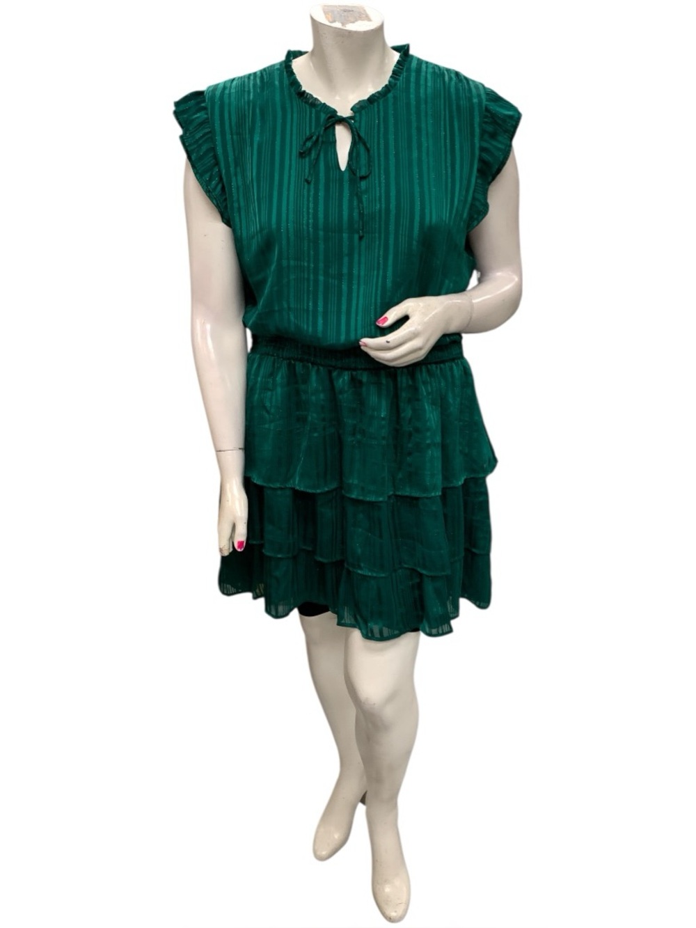 Draper James Tiered Emerald Green Mini Dress with Ruffled Cap Sleeves Size 2X